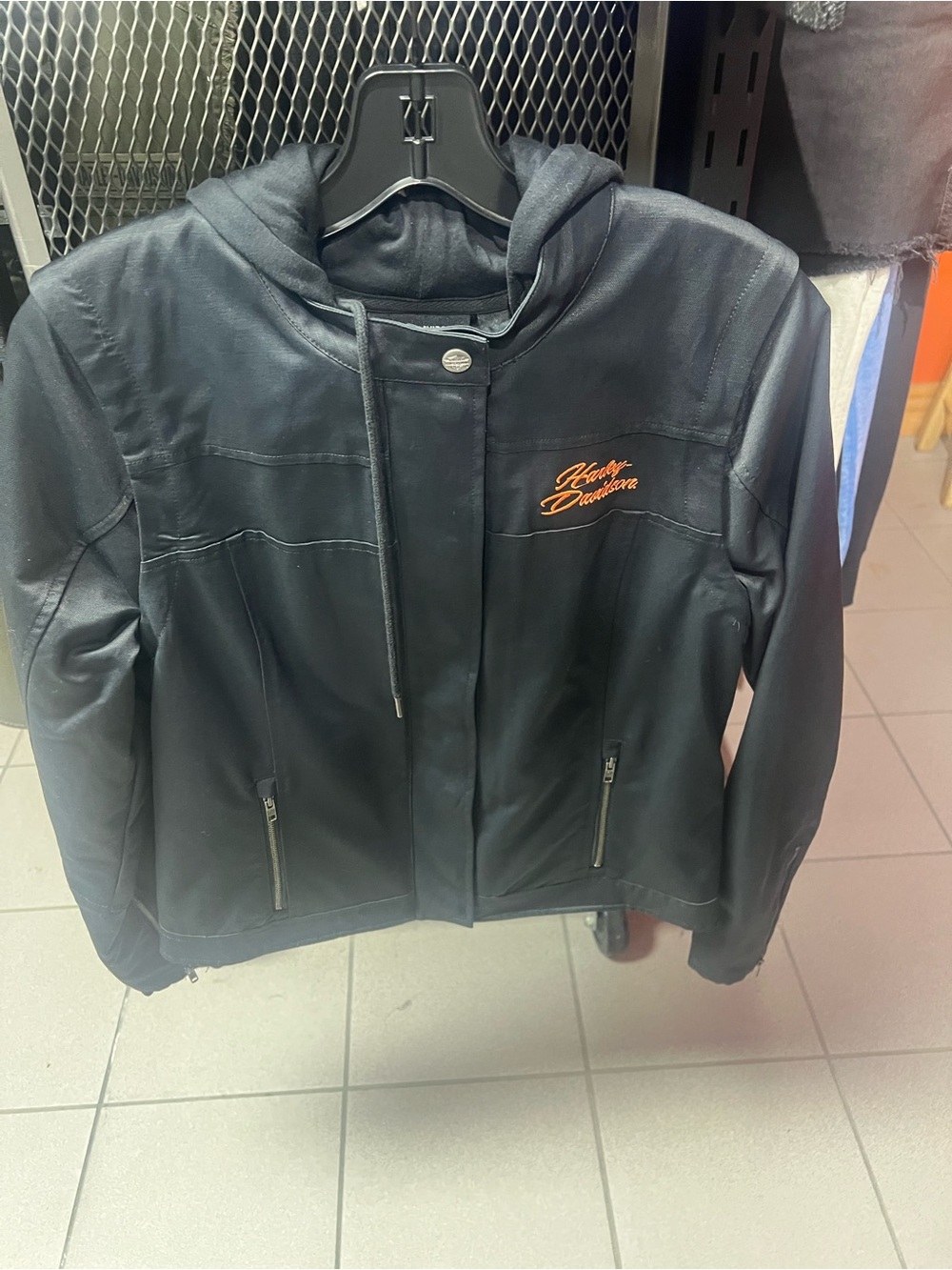 Harley-Davidson Black Hooded Utility Jacket with Orange Script - Picture 4 of 5